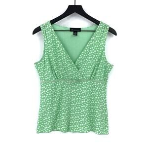 INC International Concepts Y2K Sleeveless Blouse Green White Polka Dot M